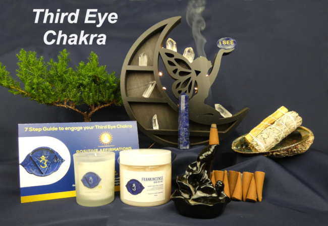 Third Eye w props with name scaled 650 Chakra Inspirations' Third Eye Chakra 7-Step Kit with props